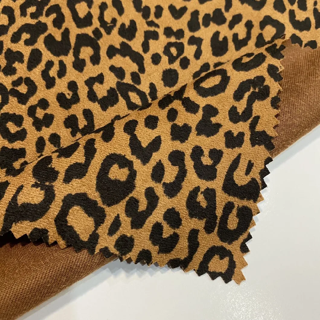 Sofa and Women Dress Fabric Leopard Printed 100%Polyester Suede Fabric
