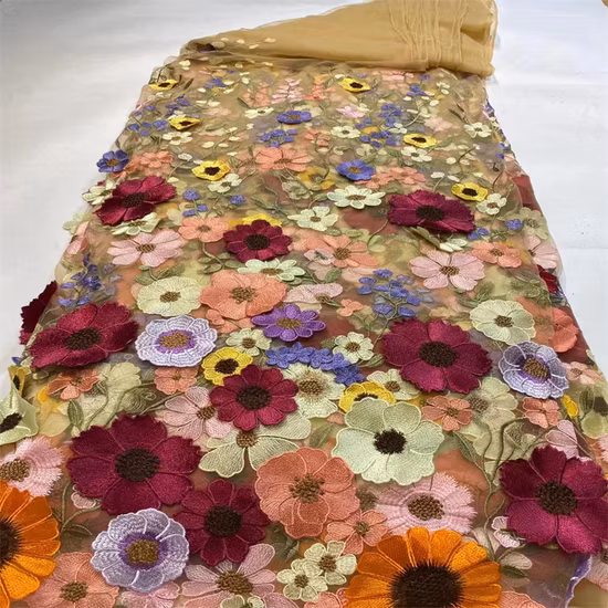 Hot Selling 3D Flower Chemical Mexician Lace Embroidery Fabrics for Fashion Garments