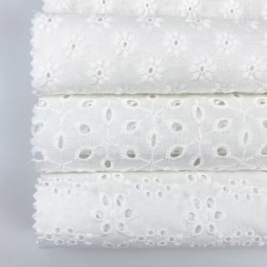 White Embroidery Swiss Voile Eyelet 100% Cotton Embroidery Fabric for Women Dress