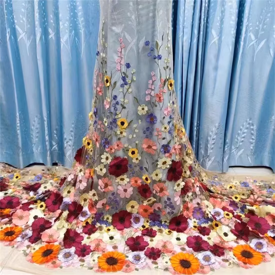 Hot Selling 3D Flower Chemical Mexician Lace Embroidery Fabrics for Fashion Garments