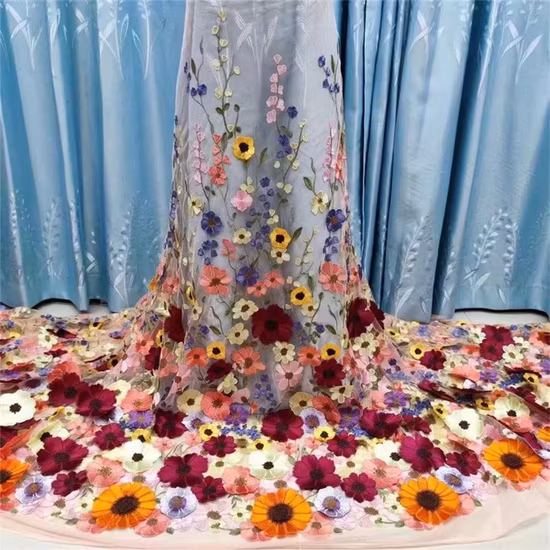 Hot Selling 3D Flower Chemical Mexician Lace Embroidery Fabrics for Fashion Garments