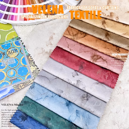 New Home Textile Soft Fabric Holland Velvet Dyeing with Print and Glue Emboss Upholstery Furniture Sofa Curtain Fabric China Factory 9