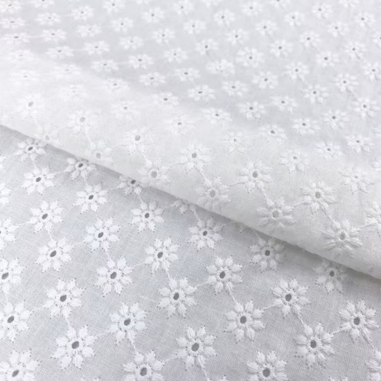 White Embroidery Swiss Voile Eyelet 100% Cotton Embroidery Fabric for Women Dress