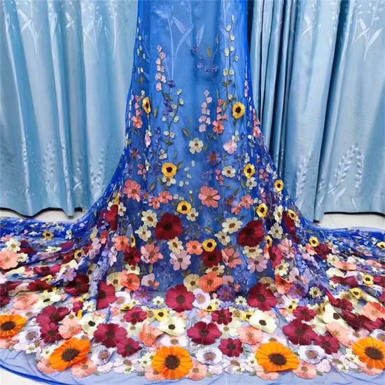 Hot Selling 3D Flower Chemical Mexician Lace Embroidery Fabrics for Fashion Garments